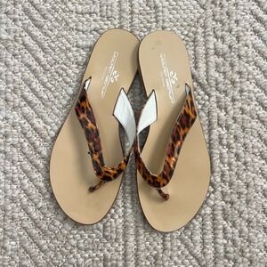 Walter Genuin Leopard Print Leather Flip Flop Sandals Italian Made Brown Tan 38